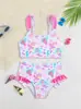 Nuevo traje de baño infantil para niñas, con estampado de sirena y volantes, un lindo traje de baño de dos piezas para bebés y niños pequeños, perfecto para la playa