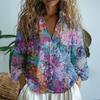 Nova Camisa Feminina de Comércio Exterior 2025 Top Transfronteiriço Gola V Estampada Exquisita Camisa de Tecido de Cânhamo Feita de Amazon D