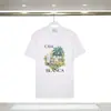 Nueva camiseta de manga corta Casablanca, marca de tendencia nicho, puerta azul fantasía única con letra roja "casa" impresa