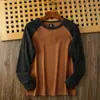 Estilo Hong Kong~ Temperatura Constante e Calor com Veludo Alemão Dupla Face! Camiseta Básica Esportiva de Manga Longa Color Block Casual Masculina para Outono e Inverno