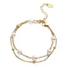 Pulsera de Acero de Titanio con Diseño Único, Pulsera de Perlas Naturales con Empalme de Cadena de Lujo Ligero, Pulsera de Acero Inoxidable de Nicho para Mujer
