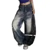 Jeans anchos retro desgastados con estampado de bambú para otoño e invierno para mujer, estilo high-street, corte holgado, efecto adelgazante, moda masculina