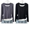 Playera de manga larga de dos piezas falsas para mujer 2023 Nueva Otoño Temprano Invierno Delgada Camiseta Base Interior Suelta Top de Ropa Exterior
