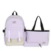 Mochila Escolar Estudantil de Três Peças, Fresca, Fashion e Versátil, Grande Capacidade, Multi-Compartimentos, Mochila Casual com Combinação de Cores Tendência