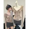 Traje de Camisa Base de Punto de Manga Larga Estilo Coreano para Mujer Otoño Diseño de Cordones en V Nicho Simple Todo Fósforo Top Ins