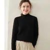 Top base de punto de cachemir con flor retorcida para mujer, manga larga, cuello medio alto, holgado, cálido, suéter para interior, retro artístico, invierno