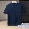 Camiseta básica de punto de cachemira para hombre, manga corta, corte holgado, adelgazante, cuello polo, jersey versátil para negocios casual