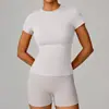 Ropa Deportiva Clásica Sencilla de Color Sólido Adelgazante de Secado Rápido que Absorbe la Humedad Camiseta de Manga Corta para Yoga para Mujer