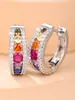 Carcas de Oreja en Forma de C de Zirconia de Siete Colores de Venta Caliente Transfronteriza, Pendientes Redondos de Diamante Arcoíris con Borde Completo de Diamantes, Atractivos y Versátiles de Estilo Vintage
