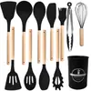 Juego de Utensilios de Cocina Antiadherentes de Silicona Cucharón para Sopa Espátula Juego de 12 Piezas Espátulas Cucharas Raspadores con Mango de Acero Inoxidable Hogar