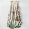 Vestido Casual de Algodão Puro com Estampa Digital Nova, Gola Redonda, Sem Mangas, Comprimento Médio, Para Mulheres, Verão na Praia
