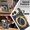 Adequado para Apple iPhone Duo Suporte Magnético Rotativo Dobrável Tela Moldura Dourada Galvanizada Padrão de Veludo 18 Capa Protetora