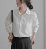 Produtos europeus 2023 primavera e outono design senso nicho Hong Kong estilo Taro camisa roxa blusa feminina seda drapeado manga longa camisa