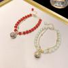 Pulsera de campana retro de estilo chino nuevo para mujer, pulsera de calcedonia roja de alta calidad para combinar con todo, pulsera festiva de la suerte de estilo antiguo