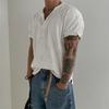 Camisa Polo Exportación Envío Directo Cuello Henry Waffle Vertical Manga Corta Fitness Camiseta para Mostrar Músculos Top de Punto