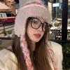 Corea del Sur celebridad de Internet sombrero de punto colorido con cordones para mujer invierno cálido sombrero de lana a rayas invierno a prueba de frío protección para las orejas sombrero Lei Feng