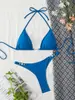 Bikini de dos piezas estilo europeo y americano para mujer, color liso, cuello halter, bikini de triángulo, comercio exterior, transfronterizo, traje de baño sexy para mujer