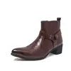 Botines Chelsea de Tacón Alto Tallados Retro con Correa Cruzada Talla Grande Estilo Británico para Hombre Modernos de Negocios de Caña Alta Botas de Piel
