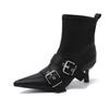 Bico Fino Fivela de Cinto Botas Curtas Estilo Francês 2026 Outono Novidade, Botas de Cano Curto Novo Estilo Europeu e Americano, Botas Skinny Elegantes Emagrecedoras