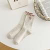 Calcetines Calcetines de Media Caña de Primavera y Otoño para Mujer Bordados con Lazo Hilo de Punto Rizado Calcetín Estilo Japonés Lindo Versátil Calcetines de Algodón para Mujer