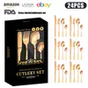 Amazon Popular Transfronteiriço 1010 Faca de Bife Ocidental, Garfo e Colher Componentes Quatro Aço Inoxidável Talheres Conjunto de Caixa de Presente de 24 Peças
