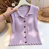Top Regata Feminino de Verão Único Exquisito Super Bonito Sensação de Luxo com Tiras Roupa de Fora Praia Sem Mangas Tricô