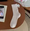 Meias brancas de cano médio para mulheres, meias finas de cano médio para o verão, estilo balé, laço, meias sem costura, tendência ins, estilo japonês, meias largas