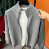 Suéter cárdigan de punto para hombre con cuello alto y doble cremallera transfronterizo, popular tejido de punto liso para otoño e invierno, abrigo de lana versátil de corte ajustado