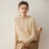 Suéter de cachemira para mujer con sudadera con capucha de media cremallera, tejido de punto liso suelto casual para otoño e invierno, top elegante que reduce la edad