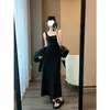 Vestido sin mangas para mujer, vestido largo con escote cuadrado, diseñado para mujeres altas, nueva colección de verano 2026, corte ajustado y que realza la figura, negro
