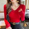Borda de renda decote V roupa íntima térmica feminina outono e inverno plus size manga longa peça íntima corpo inteiro forrada de fleece top de base grosso moda