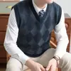 Fábrica de Suéteres Otoño Nuevo Chaleco de Punto para Hombres de Mediana Edad Casual Cuello en V Base Sin Mangas Chaleco Superior Argyle