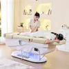 Cama de champú de spa para cabeza eléctrica de alta gama con baño de pies, circulación de agua, aromaterapia, altura ajustable y acabado de cuero impermeable