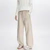 Calça de terno marrom retrô americana para homens, silhueta de caimento limpo com efeito de caimento, calça reta relaxada elegante e casual