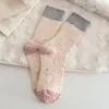 Novas Meias de Lã Outono e Inverno para Mulheres, Meias de Cano Médio com Forro de Lã, Espessadas para Aquecimento, Fio Mesclado, Meias Slouch de Caxemira Color-Blocking para Mulheres
