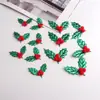 4.5cm Dos Piezas de Hojas Verdes y Frutos Rojos Creativas DIY Manualidades Navideñas Hechas a Mano Accesorios para Decoración de Cajas de Regalo