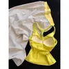 Pijama Amarillo Estilo Coreano Inspirado en Ins Design con Copas en el Pecho para Mujer, Nuevo Modelo Verano 2026, Conjunto de Ropa de Casa con Camisola y Pantalones Largos