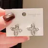 Brincos de Tarraxa Flor de Zircônia Banhados a Ouro 14K Real Estilo Levemente Luxuoso, Brincos Simples Versáteis Vintage, Brincos da Moda de Alta Qualidade