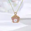 Collar de perlas de agua dulce para mujer Colgante giratorio de moda Red Net a veces con diseño de flor de zirconita Bauhinia venta al por mayor