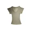 Camiseta de Verano Yuyi Estilo Coreano Elegante Ajustada de Manga Corta con Cuello en V para Mujer, Estilo Relajado y Perezoso, Top que Ceñe la Cintura y Adelgaza 260348