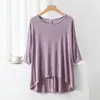 Camiseta de Manga Siete Puntos de Verano para Mujer, Modal Delgado, Delantera Corta Trasera Larga, Manga de Murciélago, Talla Grande, Top Pullover Básico