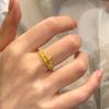 Novo Anel Pequena Coroa de Diamante feminino ouro amarelo celebração de casamento padrão de renda dourada Cinderela anel oco