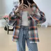 Nova Jaqueta Solta, Moletom Feminino de Manga Longa, Camisa Xadrez Fashion de Comprimento Médio, Cardigã Feminino, Temperamento que Rejuvenesce