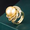 Huabi Jewelry Anel de Diamante Estilo Renda Folheado a Ouro Real Cobre com Madrepérola Incrustada para Mulheres 14mm
