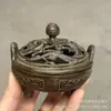 Incensário Antigo Vintage Esculpido Duplo Dragão Três Pés Duas Alças para Casa Interior Cerimônia do Chá Ornamento de Cobre Decoração