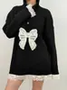 Suéter de tricô com laço de renda de comércio exterior, novo suéter de gola polo de manga longa solto para outono e inverno para mulheres, moderno e estiloso