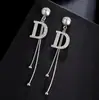 Brincos de argola com agulha de prata 925 e borla longa, design de laço de alta qualidade, brincos com incrustação de diamante, brincos de corrente, brincos para mulheres