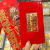 Nuevo Estilo de Navegación Fluida y Riqueza, Oro Puro 999 Dibujo Animado Cinco Vías Dios de la Riqueza Pegatina para Teléfono Móvil Sobre Rojo Regalo de Año Nuevo