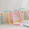 Bolso de mano de malla color-blocking estilo Ins, bolsa organizadora de rejilla color-blocking color macarrón, bolsa de mano cosmética portátil para salidas