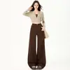 Calça Wide Leg Solta de Cintura Alta Retrô Americana Versátil Ins Caimento Jeans de Cintura Alta Reto Calças Longas Femininas e Extra Longas